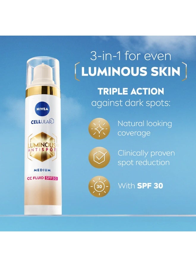 نيفيا سيلولار لومينوس 630 سائل مضاد للبقع سي سي 3 في 1 بعامل حماية من الشمس 30، 40 مل - اللون: متوسط - Image 2